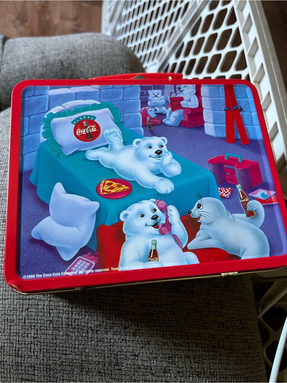 Coca Cola Red & Teal Polar Bear Kids Tin Lunch Box